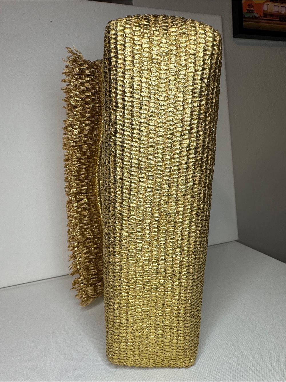 Cult Gaia Gold Metallic Raffia Shanti Fringe Clutch Bag - Picture 10 of 13